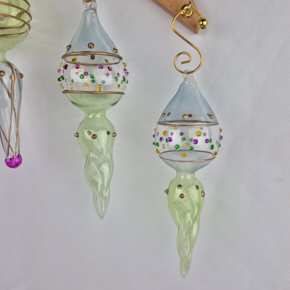 Vintage Handblown Glass Painted Finial Ornaments  Lot of 6 - Picture 5 of 15